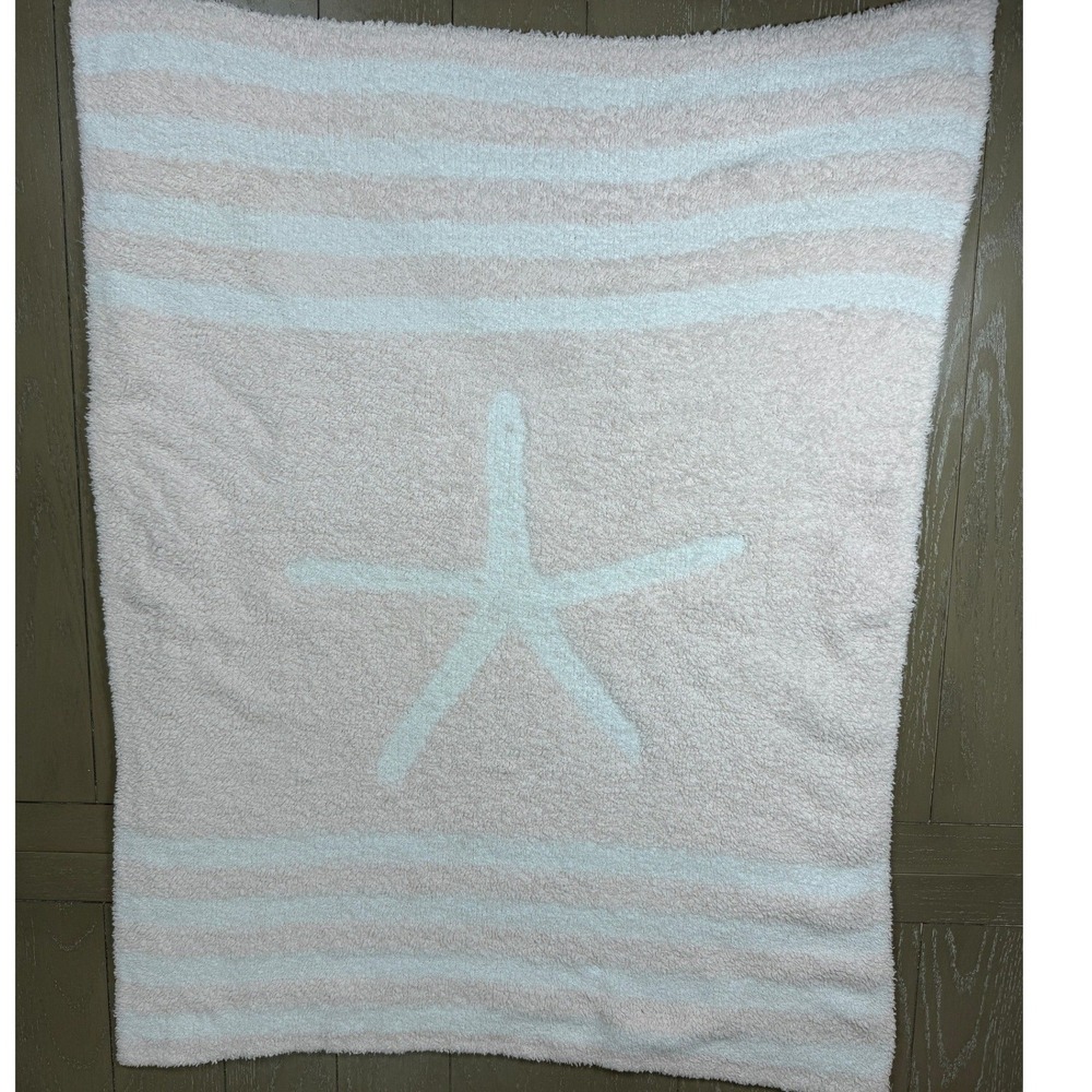 Barefoot Dreams CozyChic Starfish Stripe Reversable Baby Blanket Pink‎ White